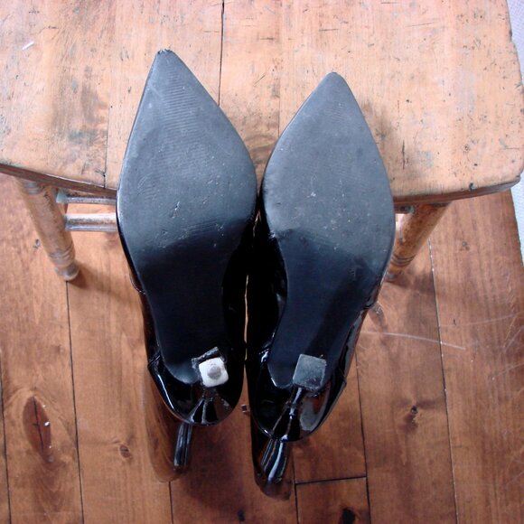 Aldo Black Pantent Leather Knee High Stiletto Boots Pointy Toe Size UK 5 US 7.5 - Picture 10 of 16